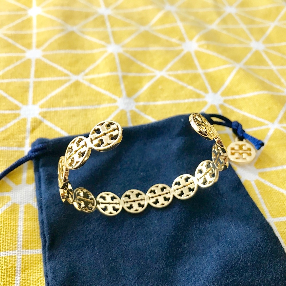 Tory Burch Gold Logo Cuff Shiny Bracelet NEW! - Picture 3 of 4